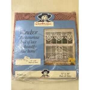 Vintage Quaker Lace Windsor Tier Curtain Pair - Mauve - 72"L x 30"W NEW